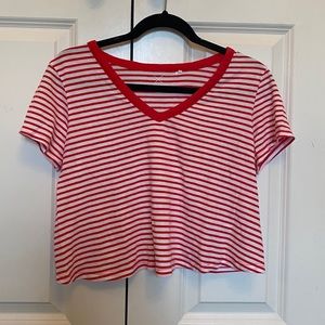 Women’s Cropped Red & White Striped V-Neck, Size M